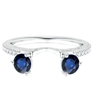 0.50 Cts Round Blue Sapphire Stackable Two Stone Ring in 925 Sterling Silver