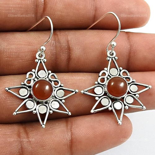 Pendientes Únicos De Gema De Carnelian Con Montura De Plata Sólida Boho - Imagen 5 de 8