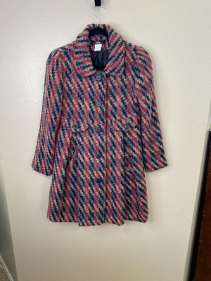 Pixie Wool-Blend Plaid Peacoat Womens S Red/Black Button Up Long Sleeve Coat