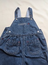Vintage Y2K Tommy Hilfiger Denim Overalls Size 6-12 Months Embroidered Logo Snap