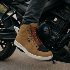 Mens Brown Leather Motorcycle Motorbike Racing Touring Sneaker Boots Biker Shoes