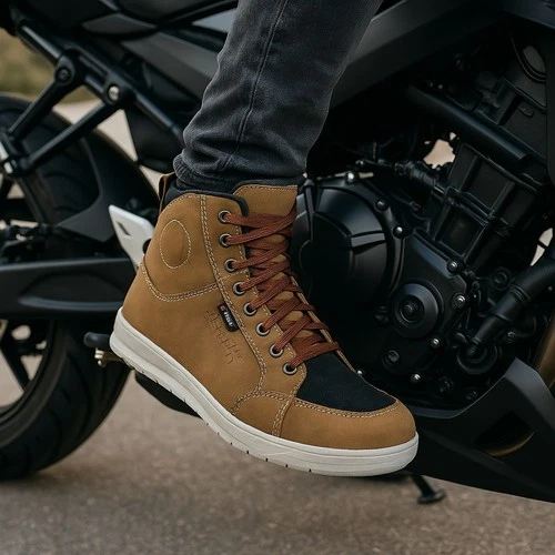 Mens Brown Leather Motorcycle Motorbike Racing Touring Sneaker Boots Biker Shoes