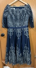 JJ's House Formal Navy w/Gold Lace Accents A-line Dress Size 16 NWT