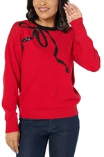 Isaac Mizrahi Live! Women's Sequin Motif Pullover Sweater Romantic Red