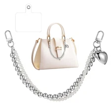 Molain Pearl Purse Chain Silver Handbag Straps with Heart Pendant Metal Shoul...