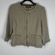 Conbipel Cropped Jacket Textured Beige Bolero Size 14 EU 42 Made In Italy