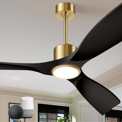 52'' Ceiling Fan with Light & Remote, 3-Blade Matte Black Gold