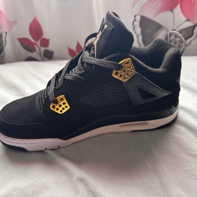#ad Jordan Air Jordan 4 Men’s Mid Top Lace Up Solid Black Gold Rubber Sneaker $81.00