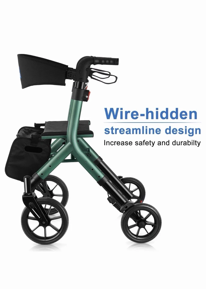 WALK MATE Rollator Walker 10”Seniors Cup Holder Height Adjust Fold Lightweight N - Image 3 of 4