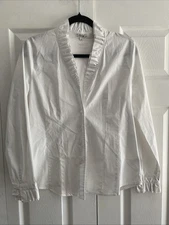 Tyler Boe Womens 10 White Ruffle Blouse Edwardian Career Corpcore