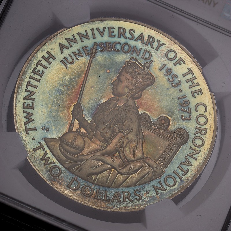 1973 Cook Islands $2 Silver Coronation 20th Anniversary NGC PF-66 UC - Toned!