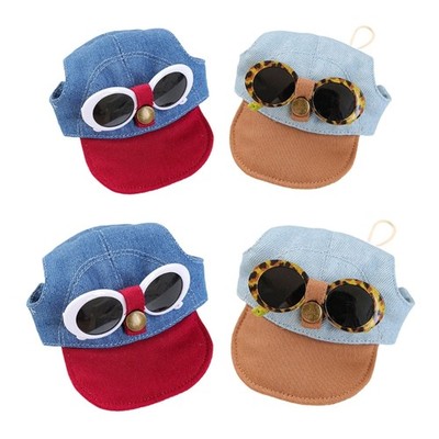 Wide Brimmed Sun Hat For Dog Cats Rabbits Headgear With Sunglasses Summer