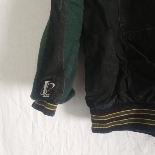 Giacca vintage logo atletica verde Bay Packers Varsity grande nera scamosciata verde - Foto 7 di 13