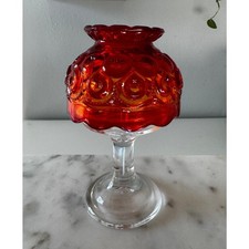 Vintage L.E. Smith Moon & Stars Amberina Fairy Lamp | Glows Beautifully