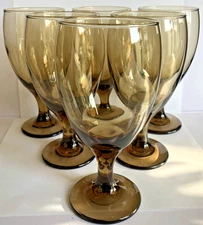 Vtg Libbey Classic Mocha Glass Goblets 16 Oz Stemmed Wine Iced Tea Water Set 6
