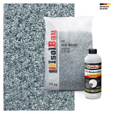 Steinteppich SET Ice Blue 1-4mm Marmorkies 25kg + PU-Bindemittel Set für 2,5m²