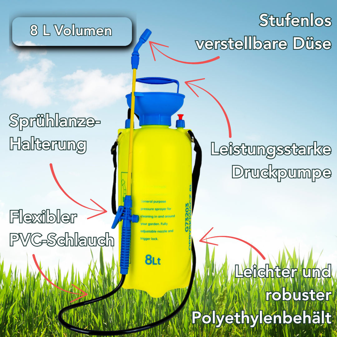 Druckluft Sprher 8 Liter Drucksprher Aus Kunststoff  Gartenspritze Mit  Pumpe, Fr Pflanzenschutz & Dnger
