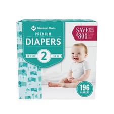 Member's Mark Premium Baby Diapers, Size 2 12-18 Pounds , 196 Count