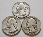 (3) 1934 D, 1936, 1939 Washington Quarters 90% Silver       (X9)