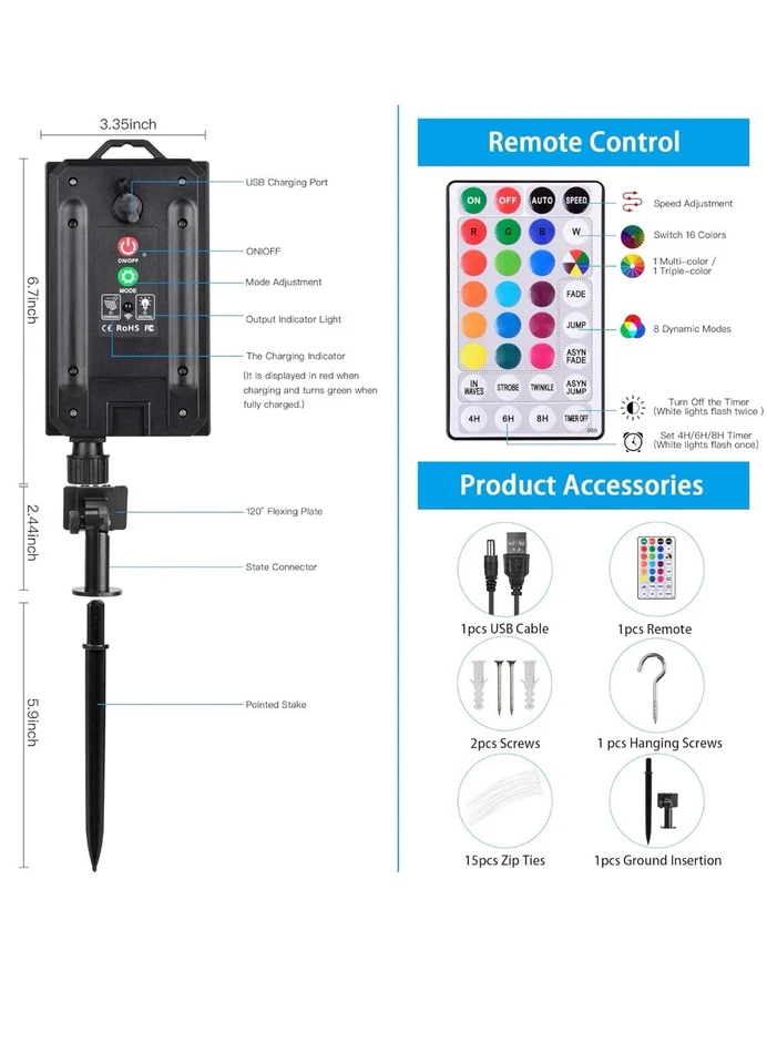 49FT Solar Rope Lights Outdoor Waterproof, 18 Colors Changing 150 LEDs Fairy ... - Image 2 of 4