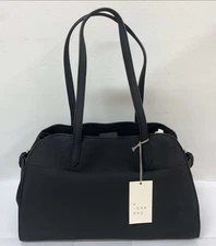 A New Day Solid Soft Satchel Handbag Black