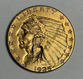 AU 1925 D Indian Head Gold Quarter Eagle All Original U.S. $2.50 Almost UNC
