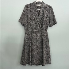 Chaus Feminine Floral Print Wrap Mini Dress Black White Short Sleeves 14