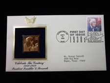 22K Gold Stamp President Franklin D Roosevelt 1930s Celebrate Century 1998 Cover