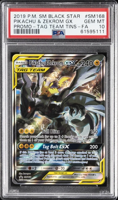 2019 POKEMON SM BLACK STAR PROMO #SM168 FULL ART/PIKACHU & ZEKROM GX PSA 10