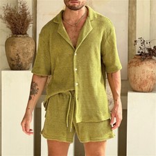 Men Summer Outfit 2-Piece Set Short Sleeve Shirt and Shorts Sweatsuit Set