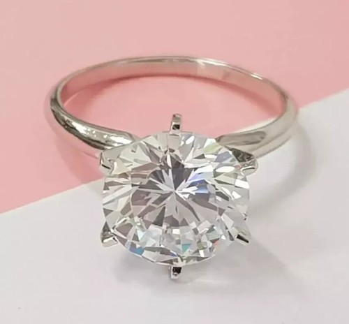4.66 Ct Round Moissanite Solitaire Ring Certified 14K White Gold Plated - Picture 2 of 7