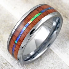 CLOSEOUT! 8mm Tungsten Abalone Stripe with Sandalwood Wedding Band Ring Jewelry