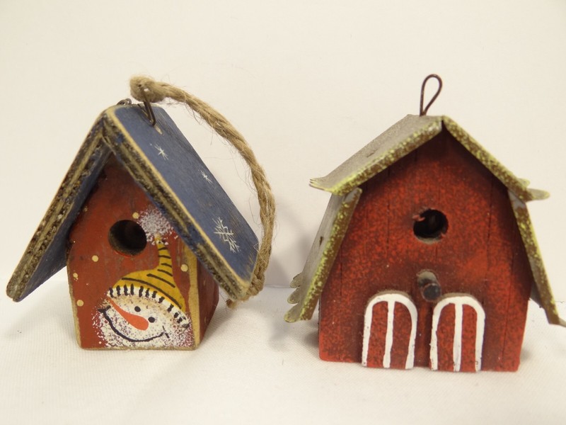 Lot of 2 Birdhouse Christmas Ornaments Wooden