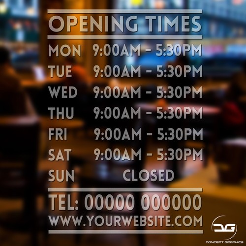 Opening Hours Times Custom Shop Window Sign Vinyl Decal Sticker In ...