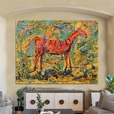 Pollock/Richter style horse equestrian petroglyph, 81” X 62”(6ft 9in)Abstract
