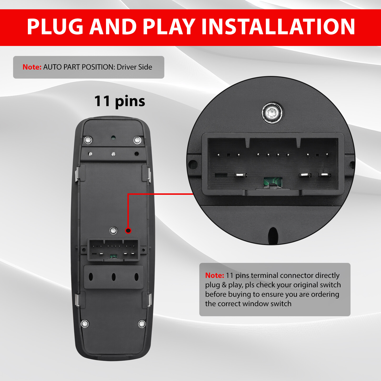 Left Master Power Window Control Switch For 11-17 Dodge Charger Chrysler 200 300