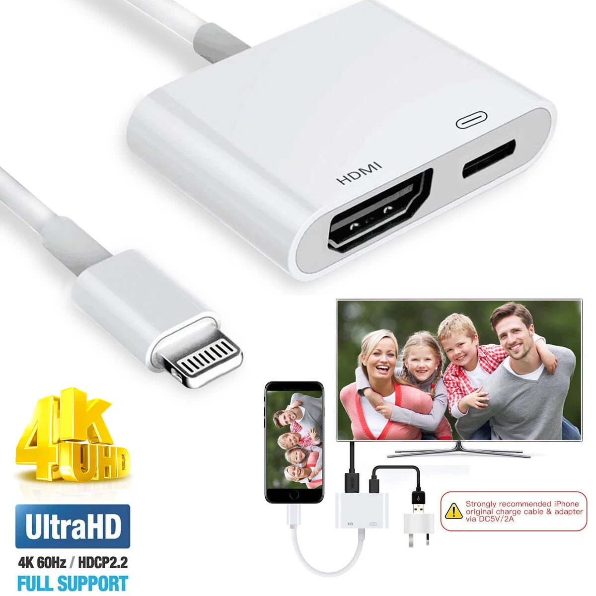 umoral Påhængsmotor artilleri 4K HDMI Adapter for iPad Mini Air, iPhone to HDMI Cable Digital AV 4K TV  IOS 12+ | eBay