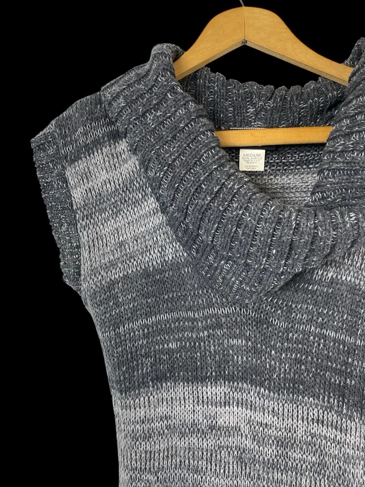 Rue 21 Tunic Sweater Top Y2K Bodycon Wiggle Gray Stripe Preppy Cowl Neck Size M - Image 4 of 4