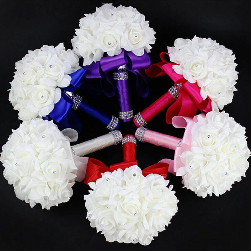 Crystal Foam Roses Bridesmaid Wedding Bouquet Artificial Silk Bridal Bouquet - Image 2 of 4