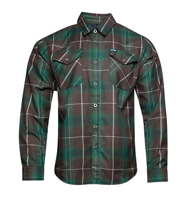Dixxon Twin Palms Dancun Green Brown Plaid Flannel Long Sleeve Shirt