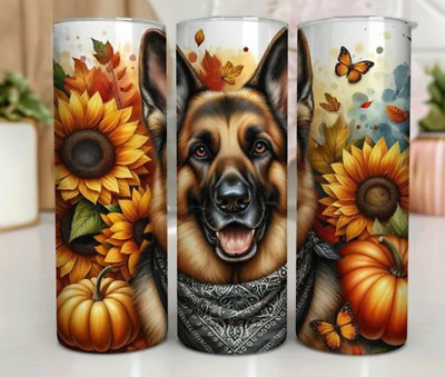 Autumn German Shepherd 20 oz Stainless Steel Tumbler Handmade