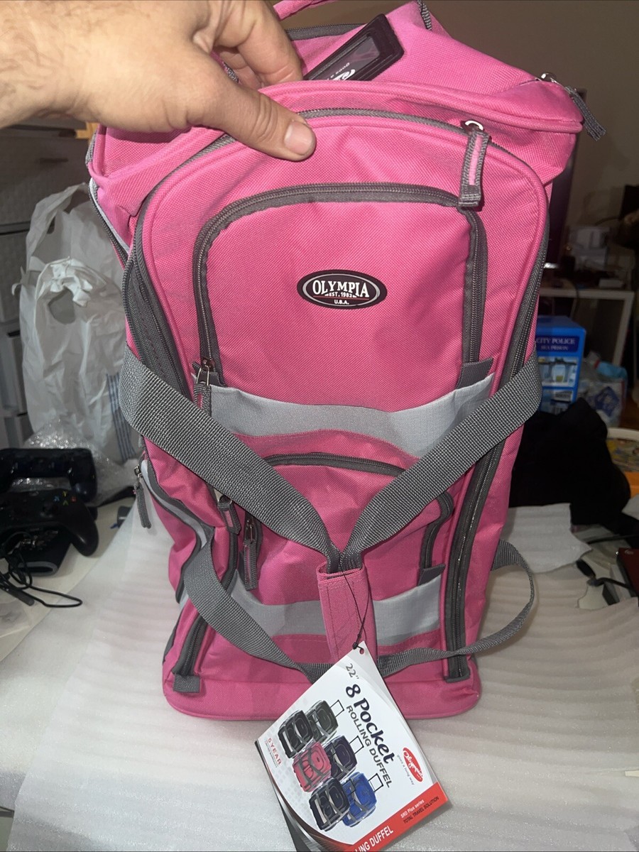 Olympia 22 Inch Rolling Duffel Bag w/Retractable Handle, Hot Pink