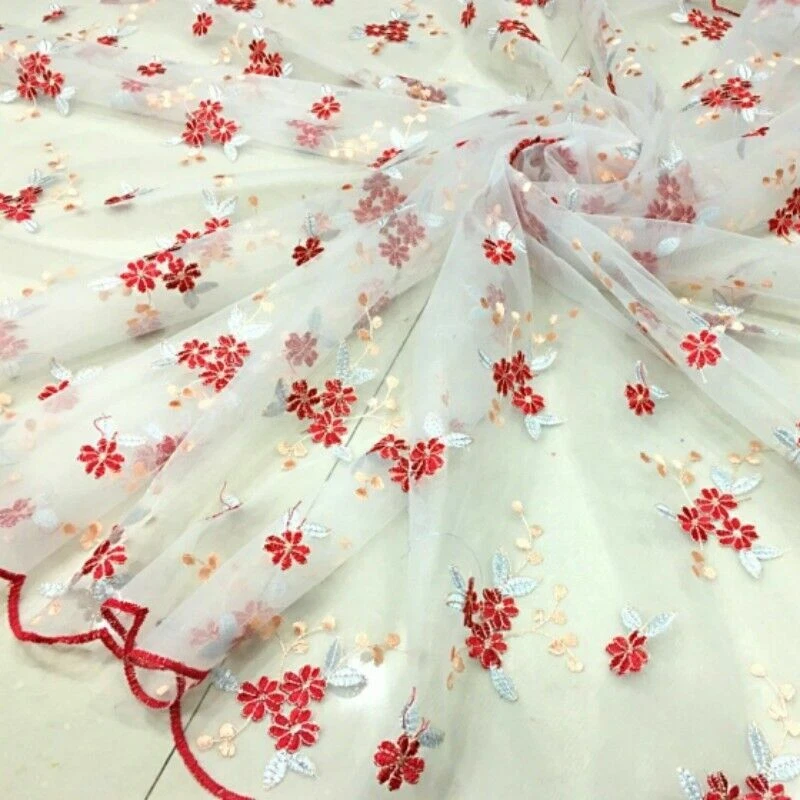 Mesh Embroidery Lace Fabric Sheer Voile Tulle Curtain Dress Craft DIY Floral Sew - Image 3 of 4