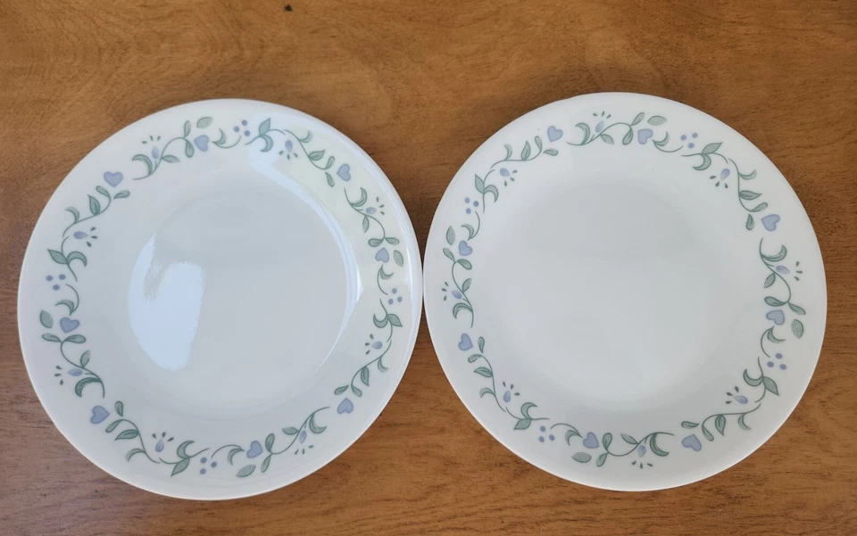 Corelle Country Cottage Bread Plates 6 3/4" Set of 2 White Plate w/ Blue Hearts - Image 2 of 3