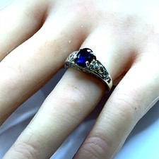 Sterling Silver Oval Sapphire Filigree Ring - Size 6