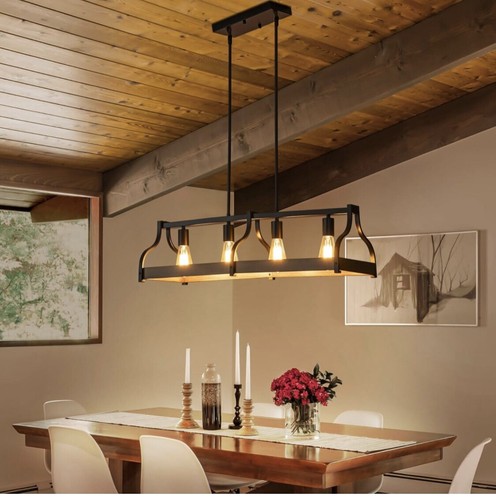 Farmhouse Chandelier Kitchen Island Lighting 4-Light Rustic Dining Room Fixture - 第 2/7 張圖片
