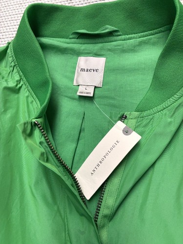 Mauve Anthropologie Green Nylon Jacket Size L Cuffs Zipper NWT - Picture 3 of 9