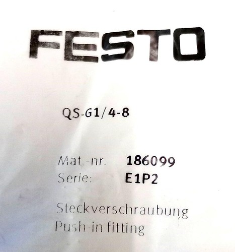 Festo QS-G1/4-8 Straight Male Push-In Fitting 8mm OD 186099 - Pack of (10) - Picture 3 of 3