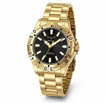 Invicta Specialty I Men's Quartz Watch 42mm Black Dial Gold Steel Bracelet 30m