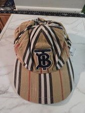 Berretto baseball Burberry Monogram Stripe TB logo beige check taglia M Made in Italy